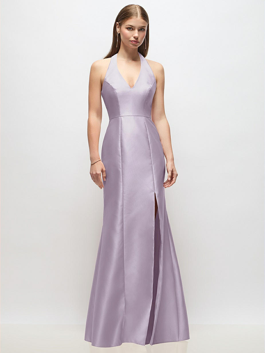 strapless open back dress Mismatched Mauve Chiffon V Neck Long Bridesmaid Dress – Modsele main image 0