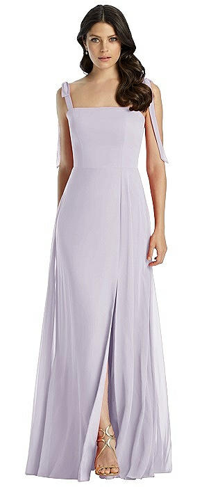 Tie Strap Chiffon Gown with Front Slit