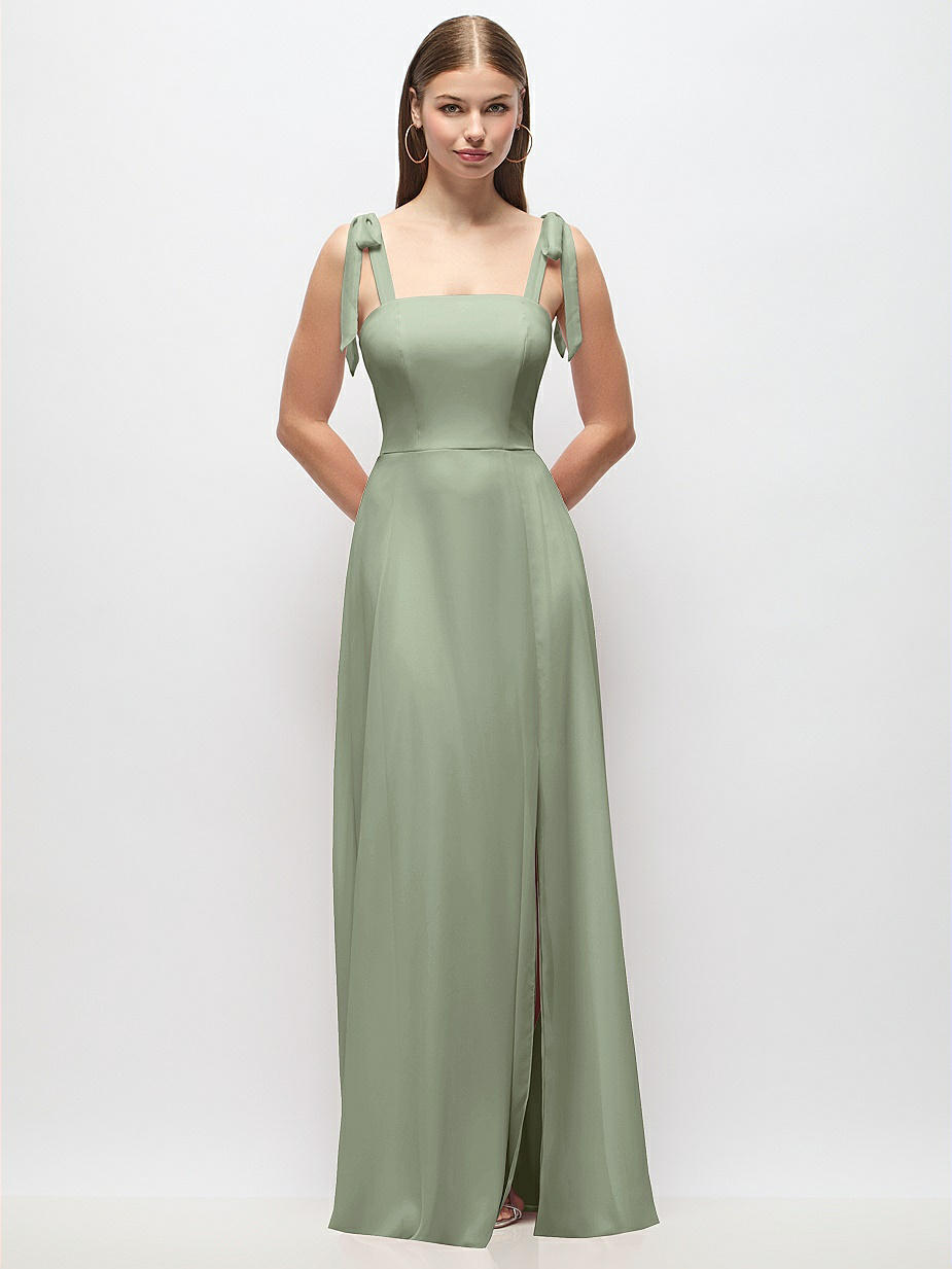 Sage Square Neckline Bridesmaid Dresses