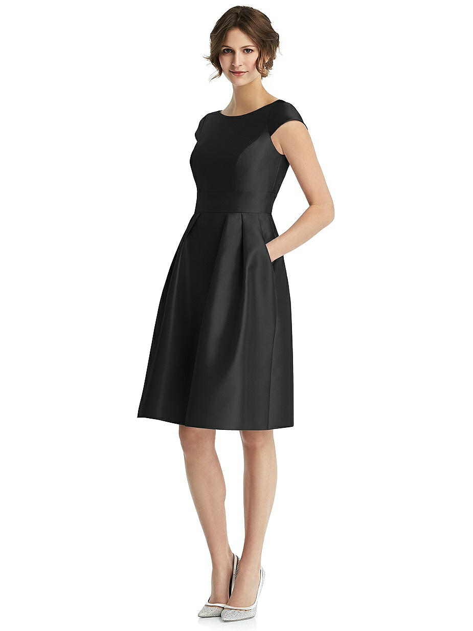 black cap sleeve bridesmaid dress Cap Sleeves A Line Lace Top Junior Chiffon Bridesmaid Dress, Black main image 1