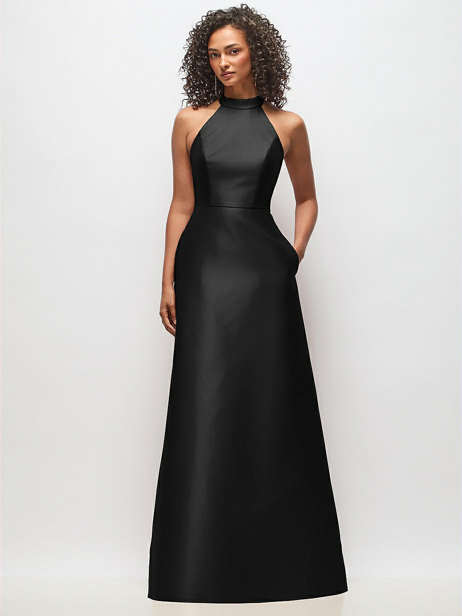 pink halter prom dress Strappy-Back Long Halter Prom Dress with Empire Waist Signature Royal / XSmall