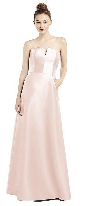 Strapless Notch Satin Gown with Pockets