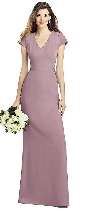 Cap Sleeve A-line Crepe Gown with Pockets