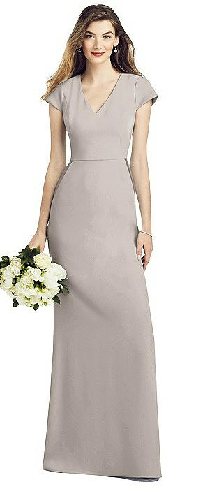 Cap Sleeve A-line Crepe Gown with Pockets