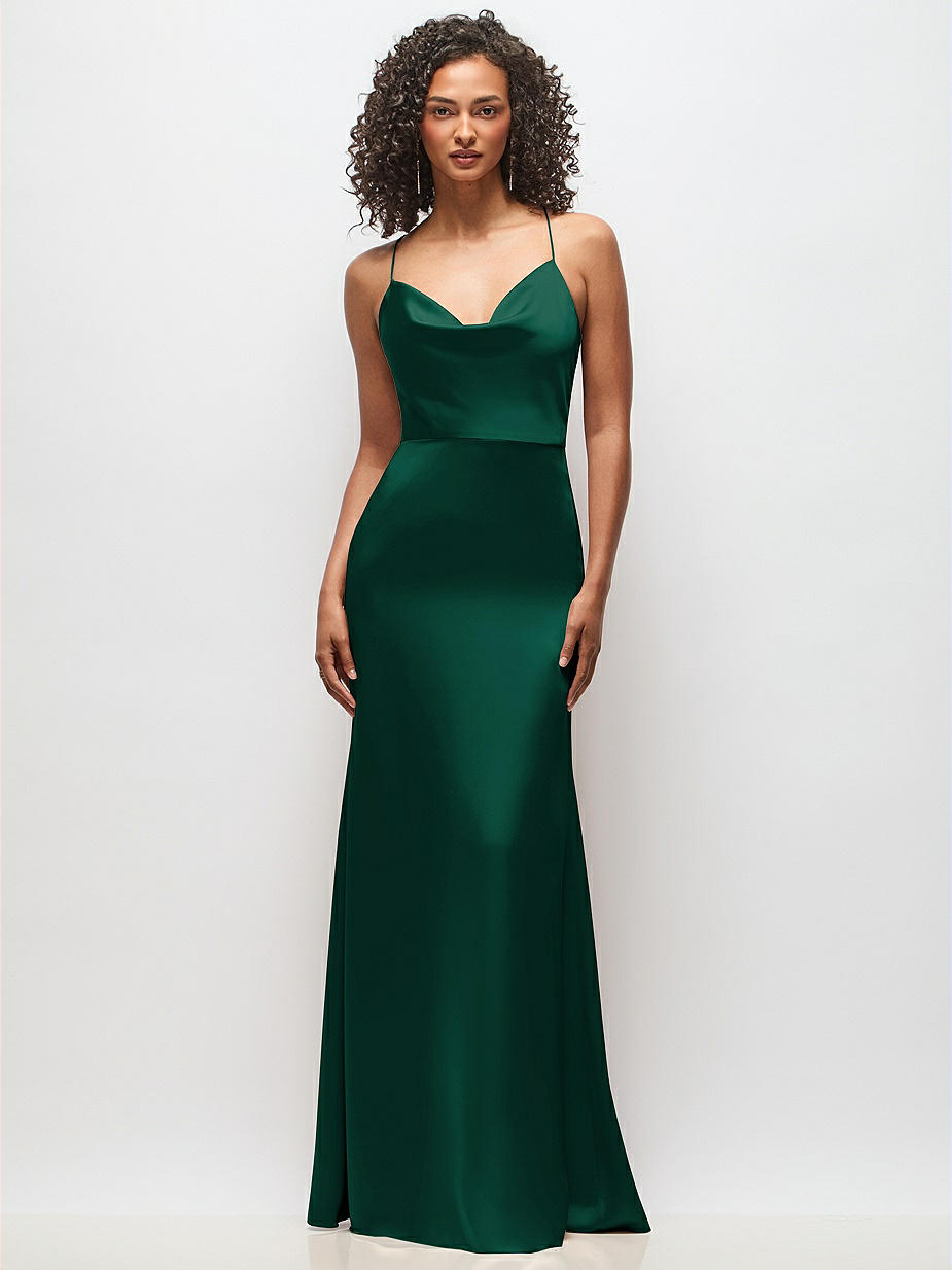 hunter green vs emerald green dress Hunter Green Satin Bridesmaid Dress Mermaid Maxi V-Neck main image 1