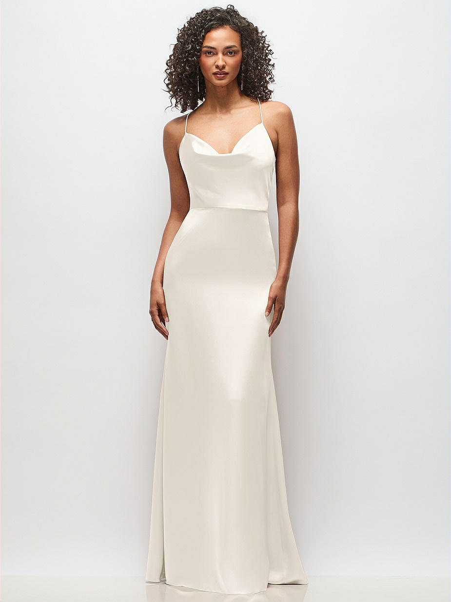 white christmas dresses Ivory Charmeuse Halter Floor Length Rehearsal Dinner Dress main image 1