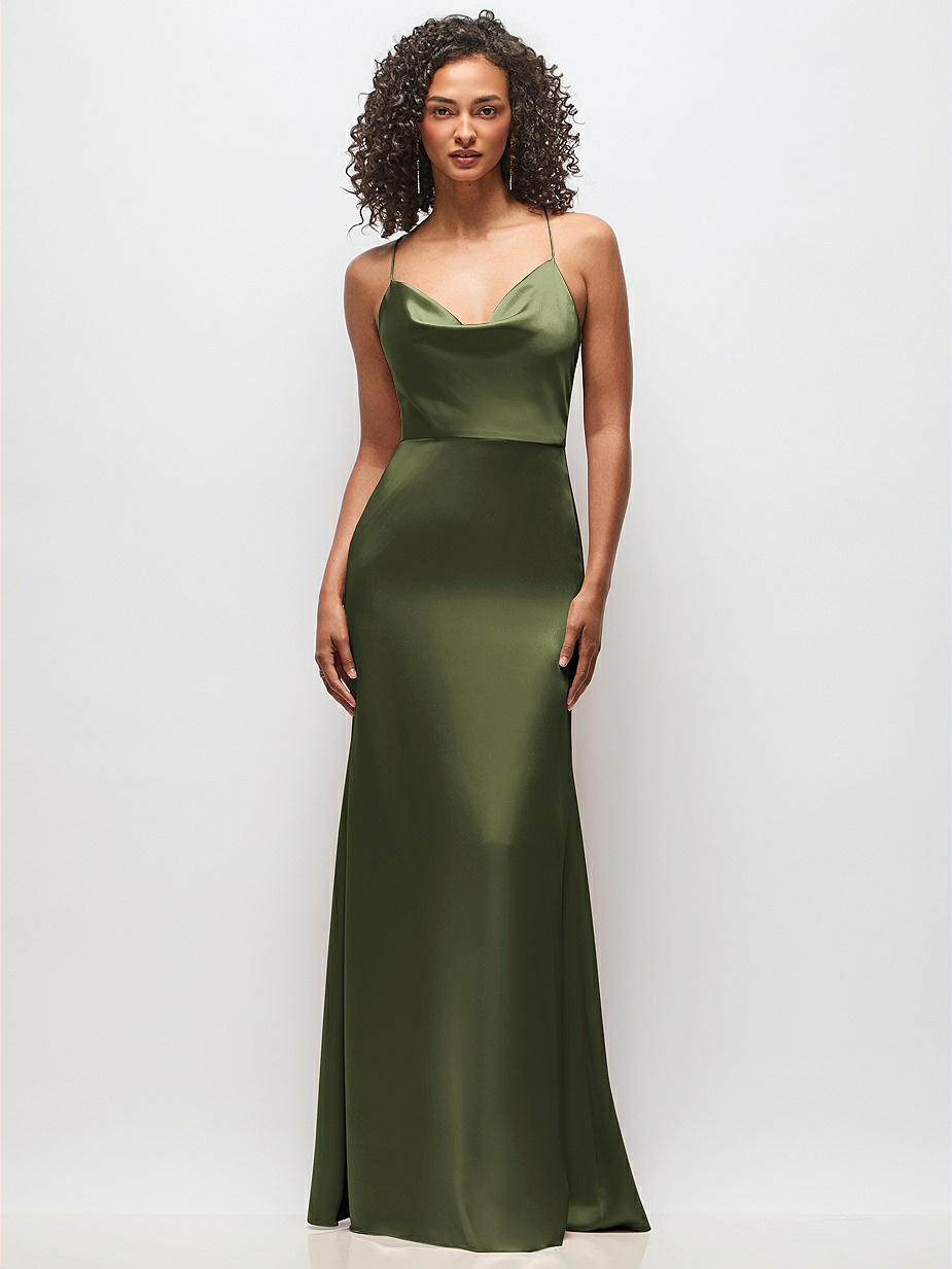 Olive Green Cowl Bridesmaid Dresses