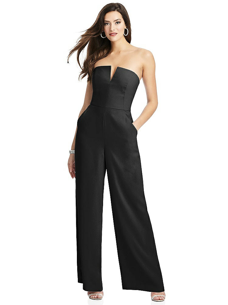 Strapless Notch Crepe Jumpsuit with Pockets in  Black