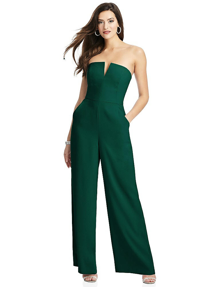 Strapless Notch Crepe Jumpsuit with Pockets in  Hunter Green