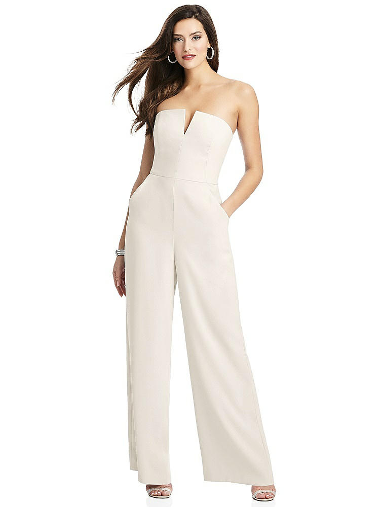 Strapless Notch Crepe Jumpsuit with Pockets in  Ivory