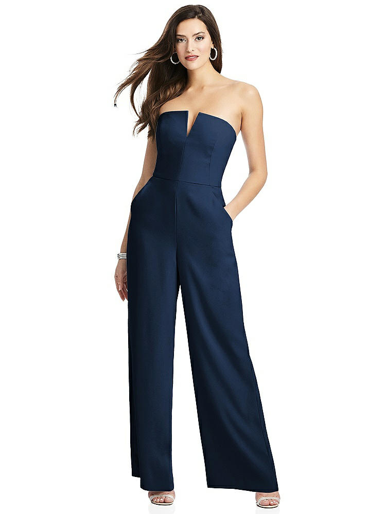 Strapless Notch Crepe Jumpsuit with Pockets in  Midnight Navy