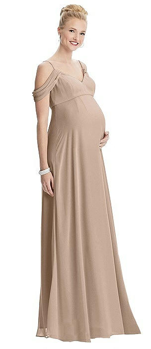 Draped Cold-Shoulder Chiffon Maternity Dress