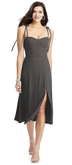 Bustier Crepe Midi Dress with Adjustable Bow Straps