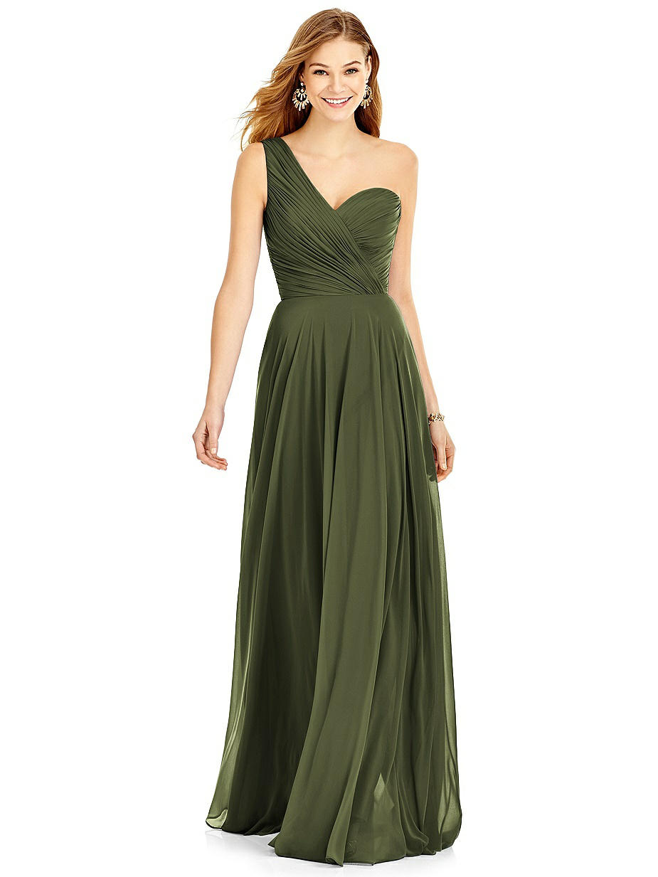 Olive Green Ruched Bridesmaid Dresses
