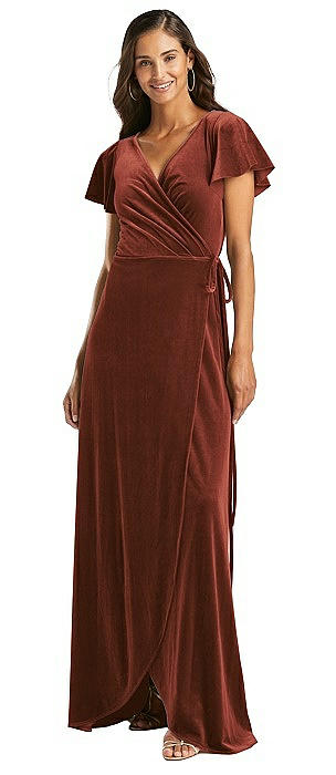 Flutter Sleeve Velvet Wrap Maxi 