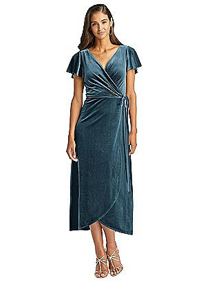 slate and willow mustard velvet wrap dress