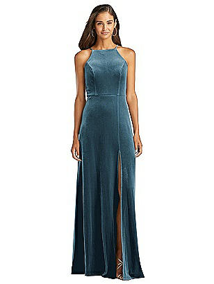 halston green velvet wedding dress