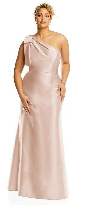 Bow One-Shoulder Satin Trumpet Gown
