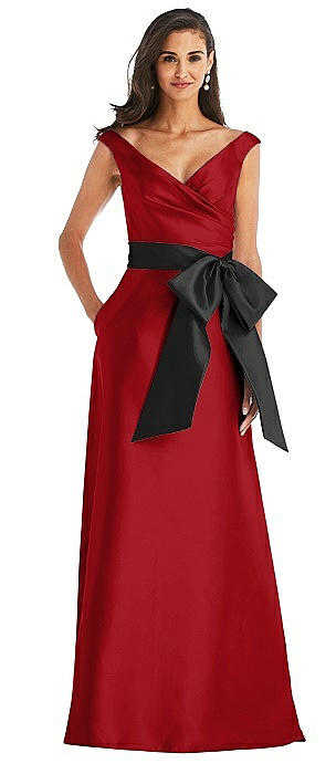 Off-the-Shoulder Bow-Waist Maxi Dress with Pockets
