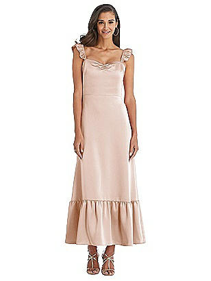 Puff Cap Sleeve Full Skirt Satin Midi 
