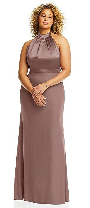High-Neck Open-Back Maxi Dress with Scarf Tie