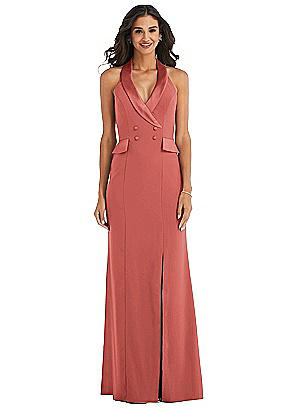 coral pink long dress