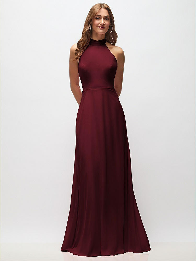 High Neck Halter Backless Maxi Dress in  Cabernet