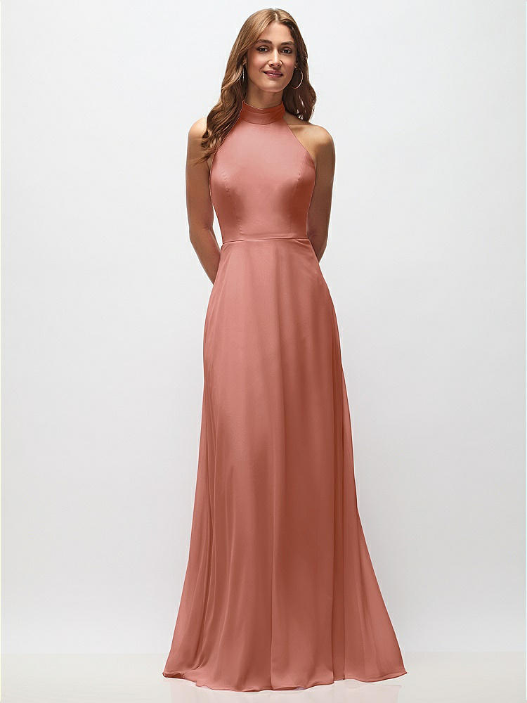 High Neck Halter Backless Maxi Dress in  Desert Rose