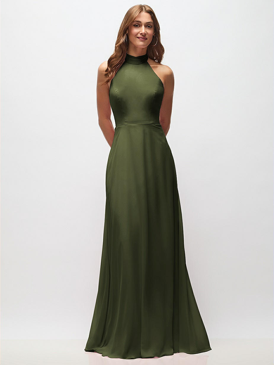 slim fit dress slacks Olive Green Halter Neck Sheath Dress – ahiclothing