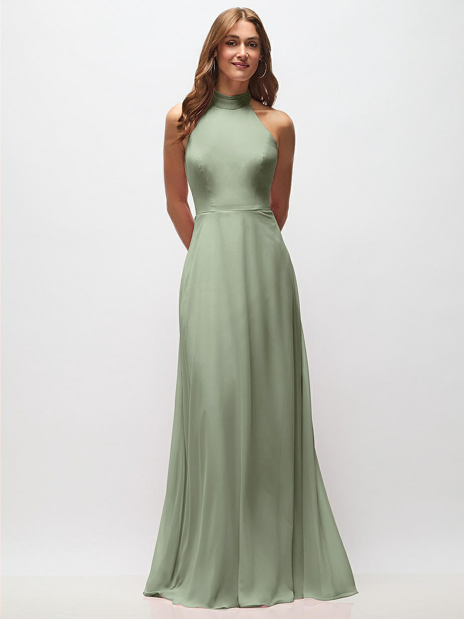 green textured bridesmaid dress BABARONI Off the Shoulder Chiffon Full Length Dress-Olive Green, Olive Green / US0 main image 0