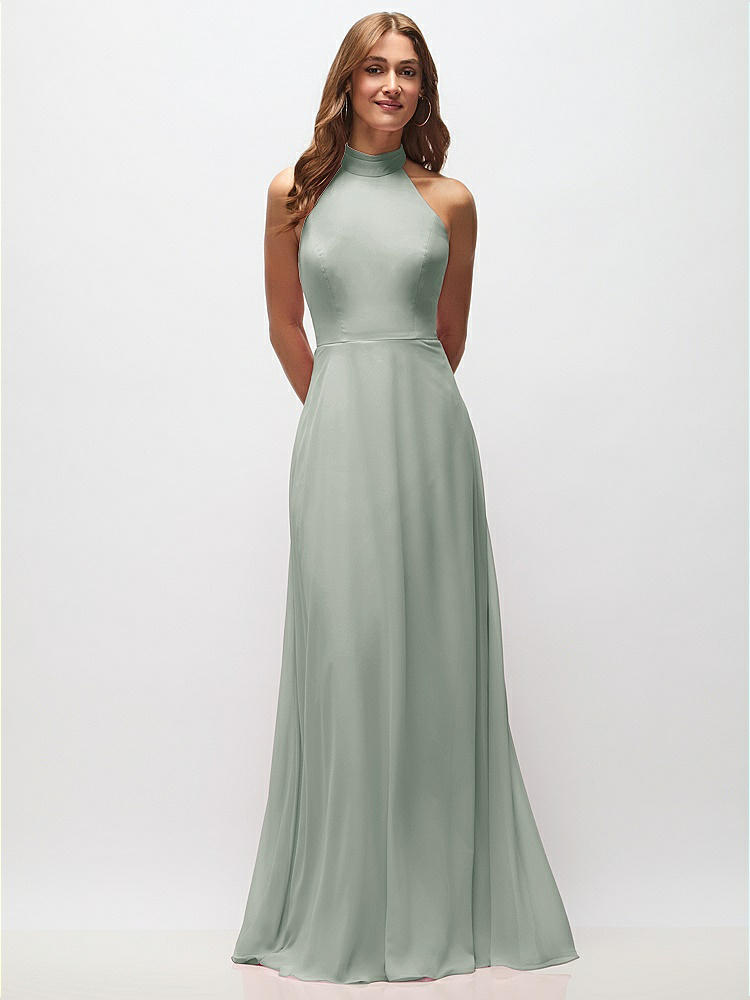 High Neck Halter Backless Maxi Dress in  Willow Green