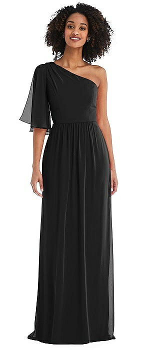 One-Shoulder Bell Sleeve Chiffon Maxi Dress