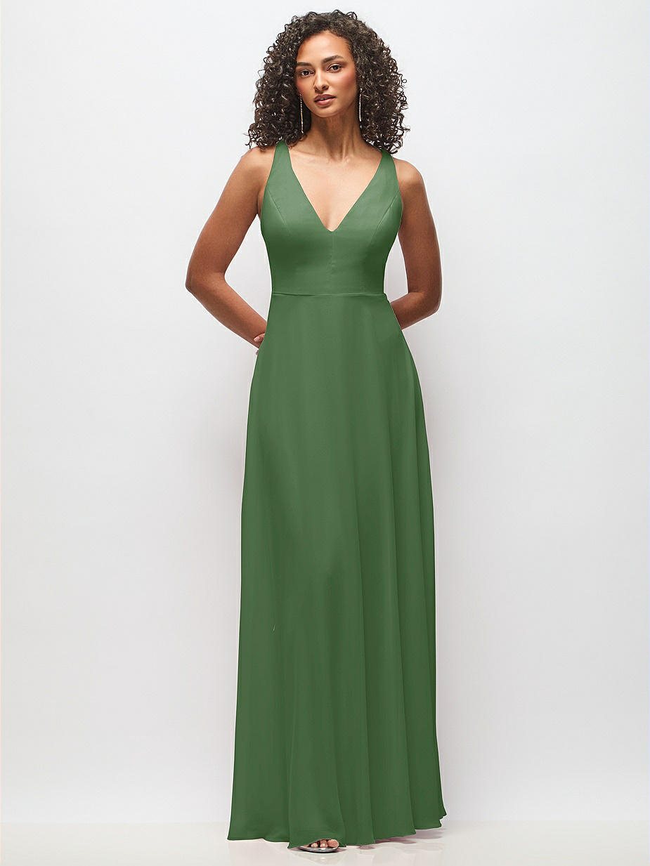 green v neck cocktail dress High-Low V-Neck Glitter Sleeveless Wedding Guest Dress with Pleated main image 0