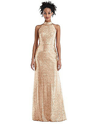 Cap Sleeve Cowl-Back Sequin Bridesmaid 