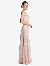 Side View Thumbnail - Rose - PANTONE Rose Quartz Metallic Lace Trumpet Dress with Adjustable Spaghetti Straps