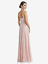 Rear View Thumbnail - Rose - PANTONE Rose Quartz Metallic Lace Trumpet Dress with Adjustable Spaghetti Straps
