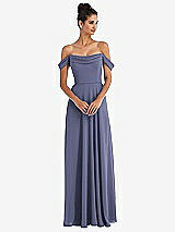 Front View Thumbnail - French Blue Off-the-Shoulder Draped Neckline Maxi Dress