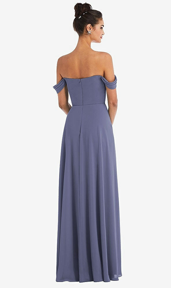 Back View - French Blue Off-the-Shoulder Draped Neckline Maxi Dress
