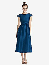 Front View Thumbnail - Comet Cap Sleeve Pleated Skirt Midi Dress with Bowed Waist