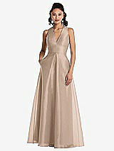 Front View Thumbnail - Topaz Plunging Neckline Pleated Skirt Maxi Dress with Pockets