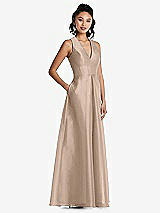 Side View Thumbnail - Topaz Plunging Neckline Pleated Skirt Maxi Dress with Pockets