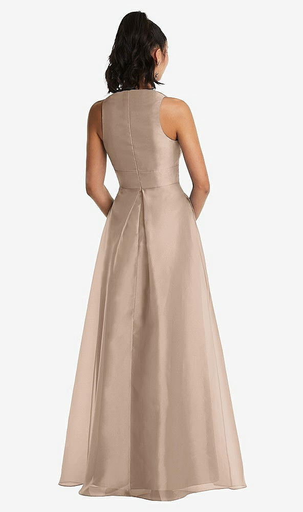 Back View - Topaz Plunging Neckline Pleated Skirt Maxi Dress with Pockets