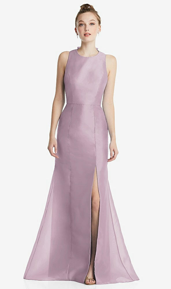 Front View - Suede Rose Bateau Neck Open-Back Maxi Dress with Bow Detail