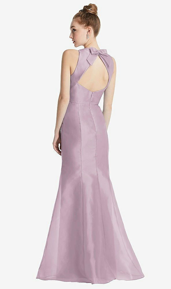 Back View - Suede Rose Bateau Neck Open-Back Maxi Dress with Bow Detail
