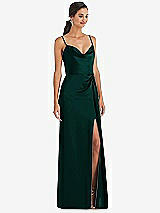 Front View Thumbnail - Evergreen Cowl-Neck Draped Wrap Maxi Dress with Front Slit