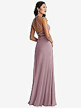 Rear View Thumbnail - Dusty Rose Stand Collar Halter Maxi Dress with Criss Cross Open-Back