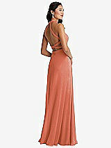 Rear View Thumbnail - Terracotta Copper Stand Collar Halter Maxi Dress with Criss Cross Open-Back