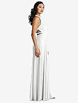 Side View Thumbnail - White Stand Collar Halter Maxi Dress with Criss Cross Open-Back