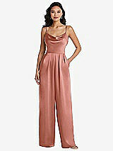 Front View Thumbnail - Desert Rose Cowl-Neck Spaghetti Strap Maxi Jumpsuit with Pockets