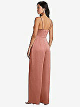 Rear View Thumbnail - Desert Rose Cowl-Neck Spaghetti Strap Maxi Jumpsuit with Pockets